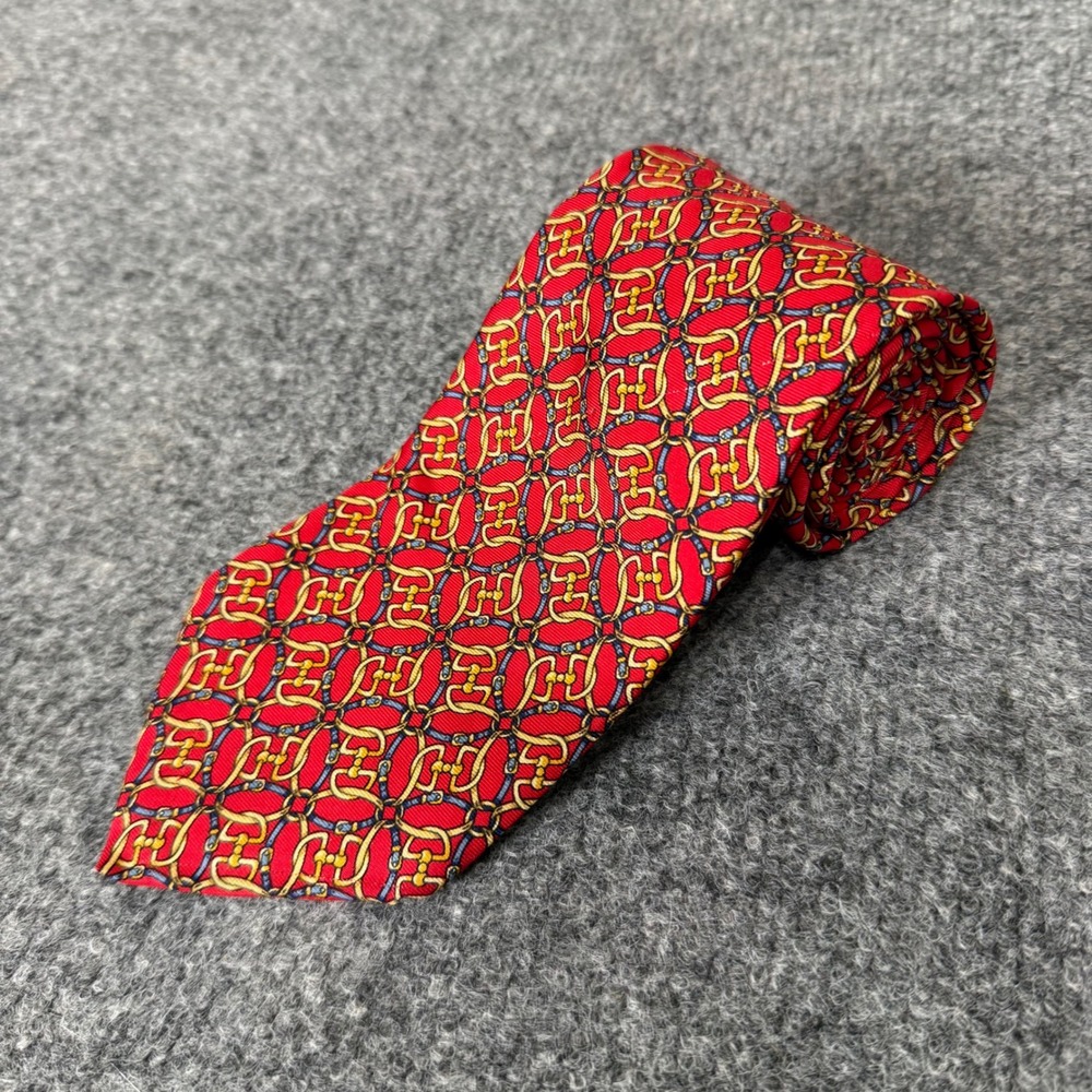 Brooks Brothers Makers Red Silk Tie Equestrian Bit Chain Link Pattern USA Made